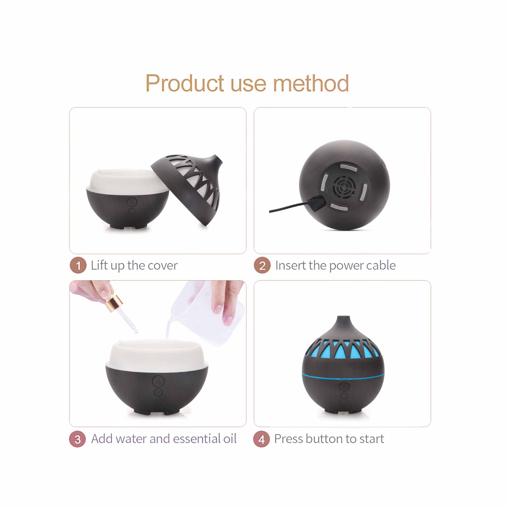 Essential Oil Aroma Diffuser - 180ml USB LED Dark Wood Mist Humidifier-5