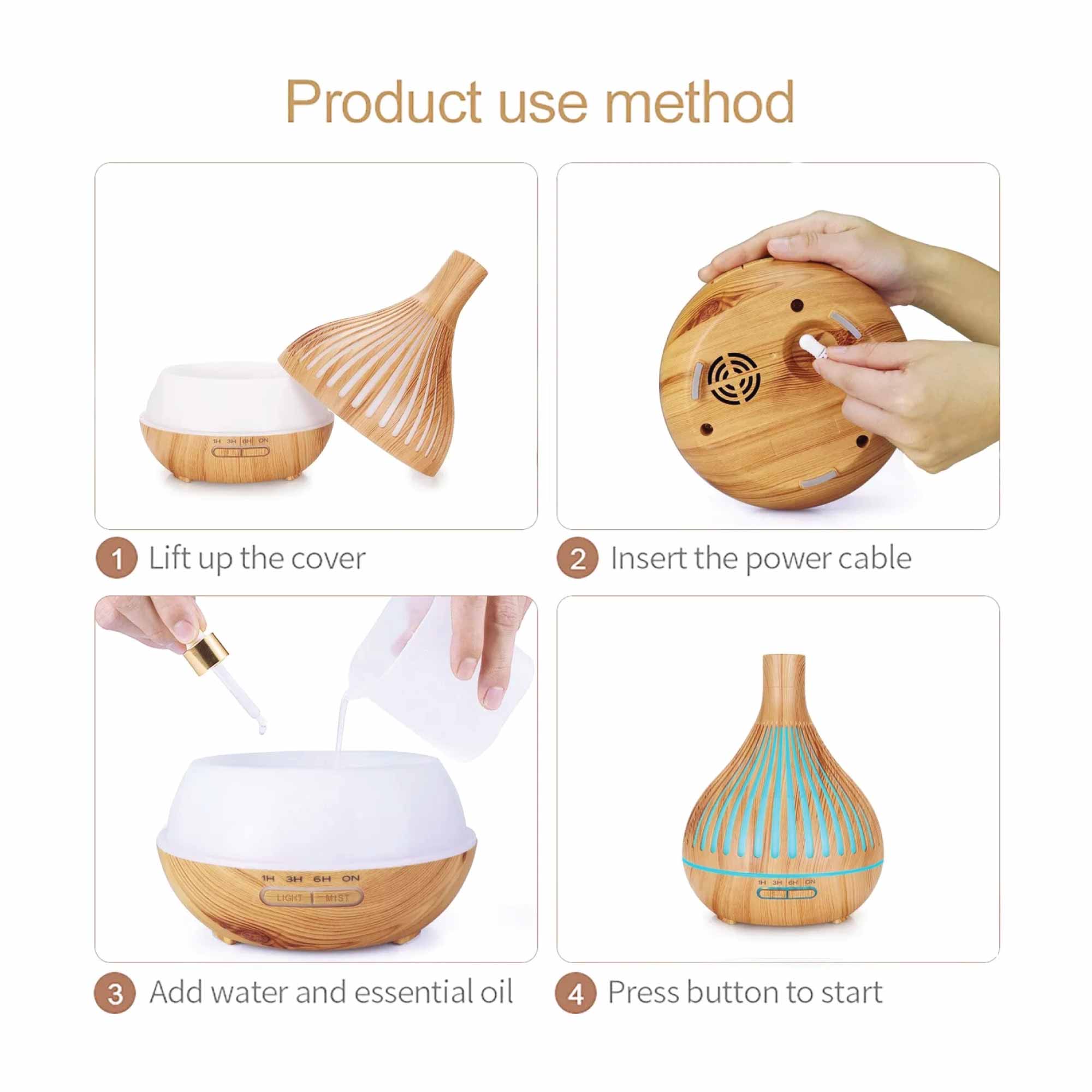 Essential Oil Aroma Diffuser and Remote - 400ml Narrow Top Wood Mist Humidifier-2