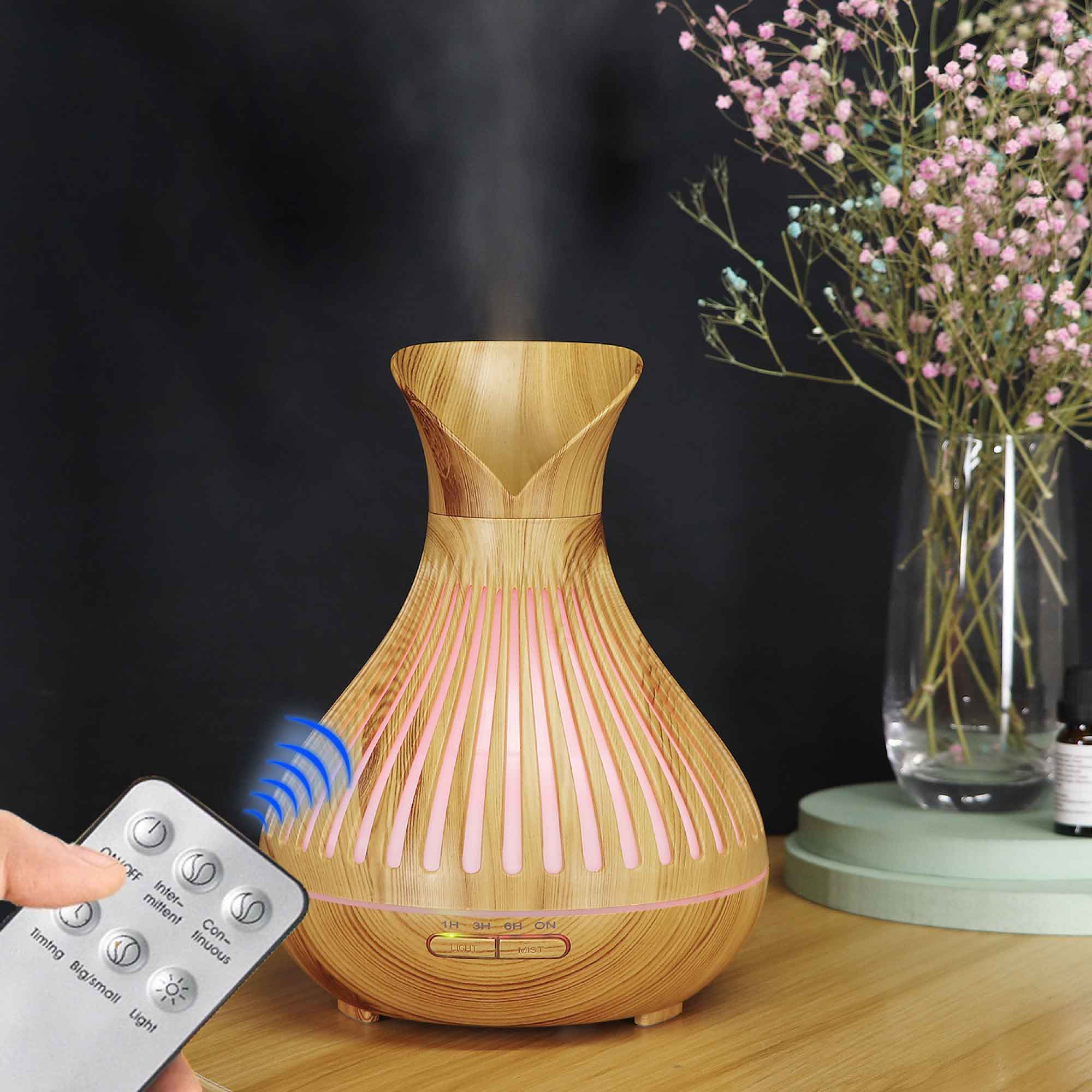 Essential Oil Aroma Diffuser and Remote - 500ml Tulip Top Wood Mist Humidifier-3