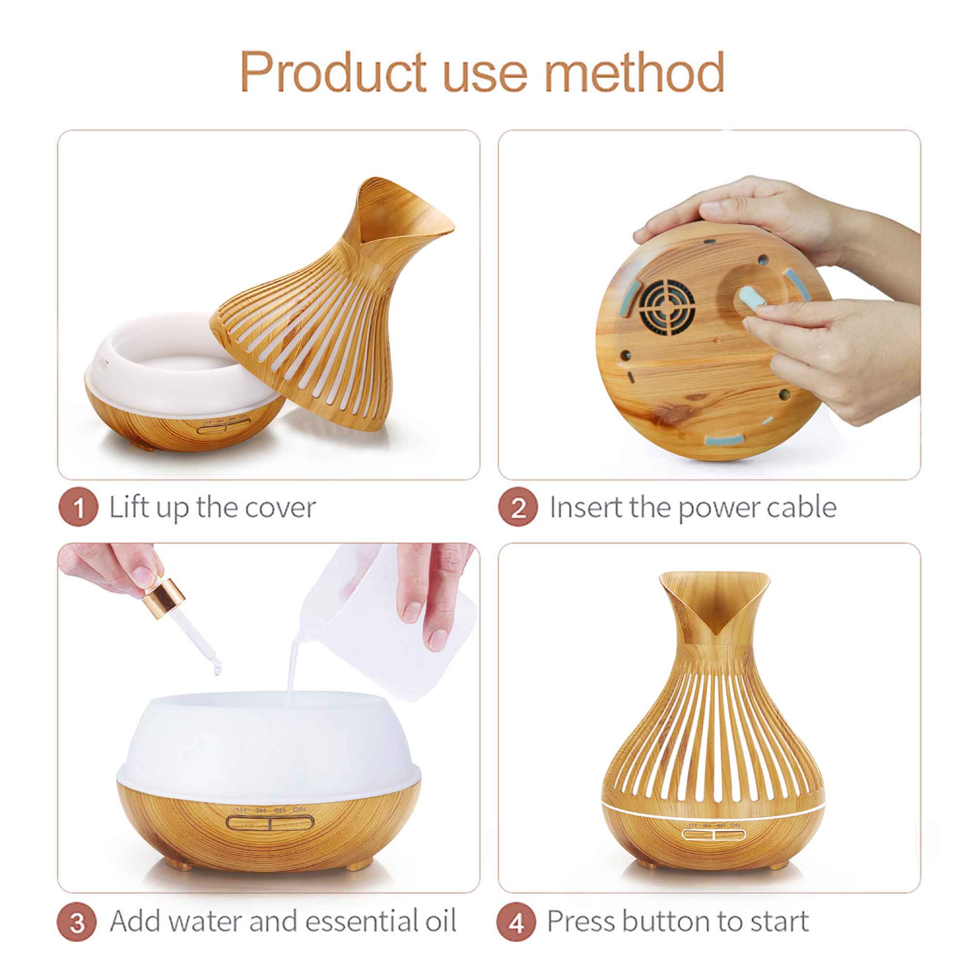 Essential Oil Aroma Diffuser and Remote - 500ml Tulip Top Wood Mist Humidifier-4