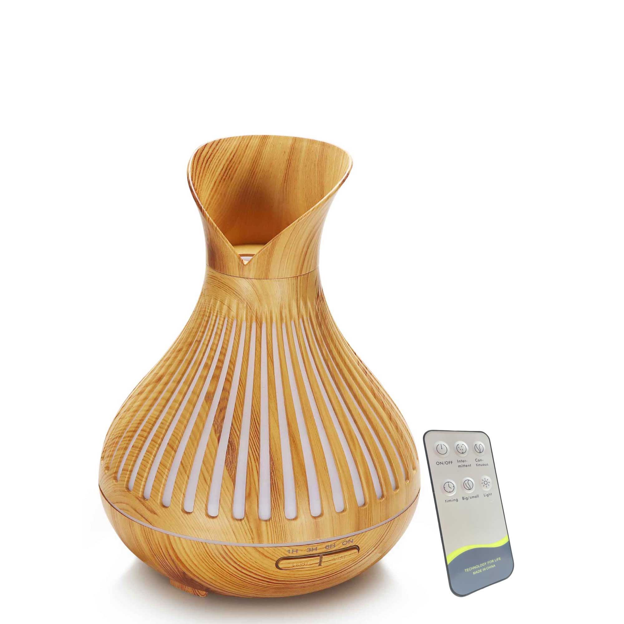 Essential Oil Aroma Diffuser and Remote - 500ml Tulip Top Wood Mist Humidifier-0