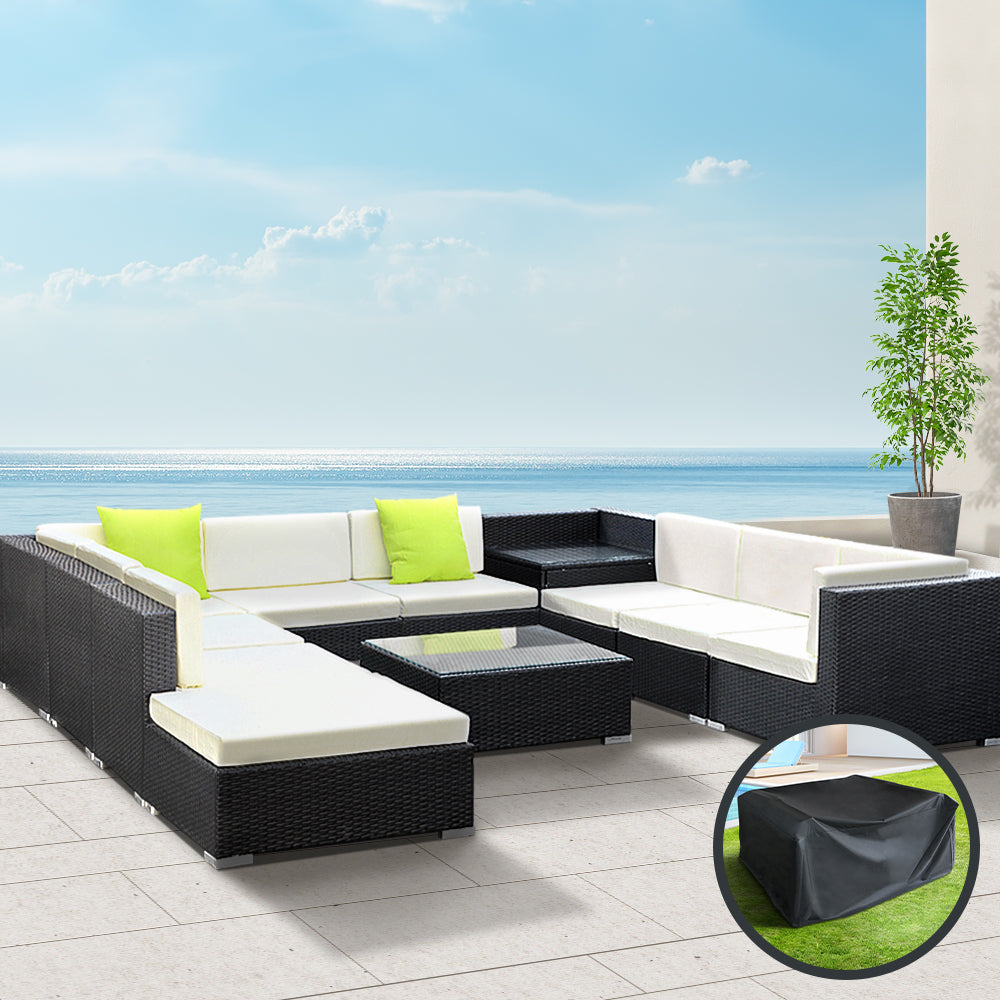 Gardeon 11PC Sofa Set with Storage Cover Outdoor Furniture Wicker-7