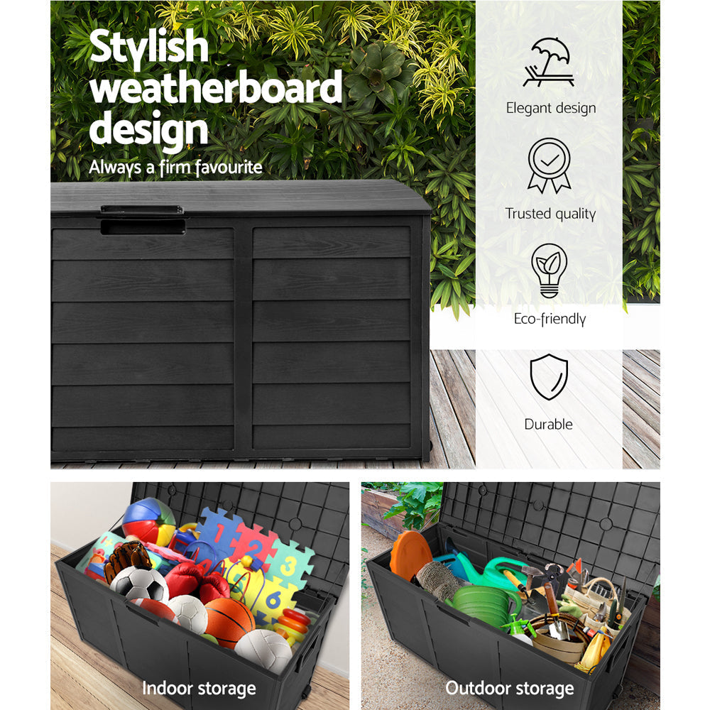 Gardeon 290L Outdoor Storage Box - All Black-4