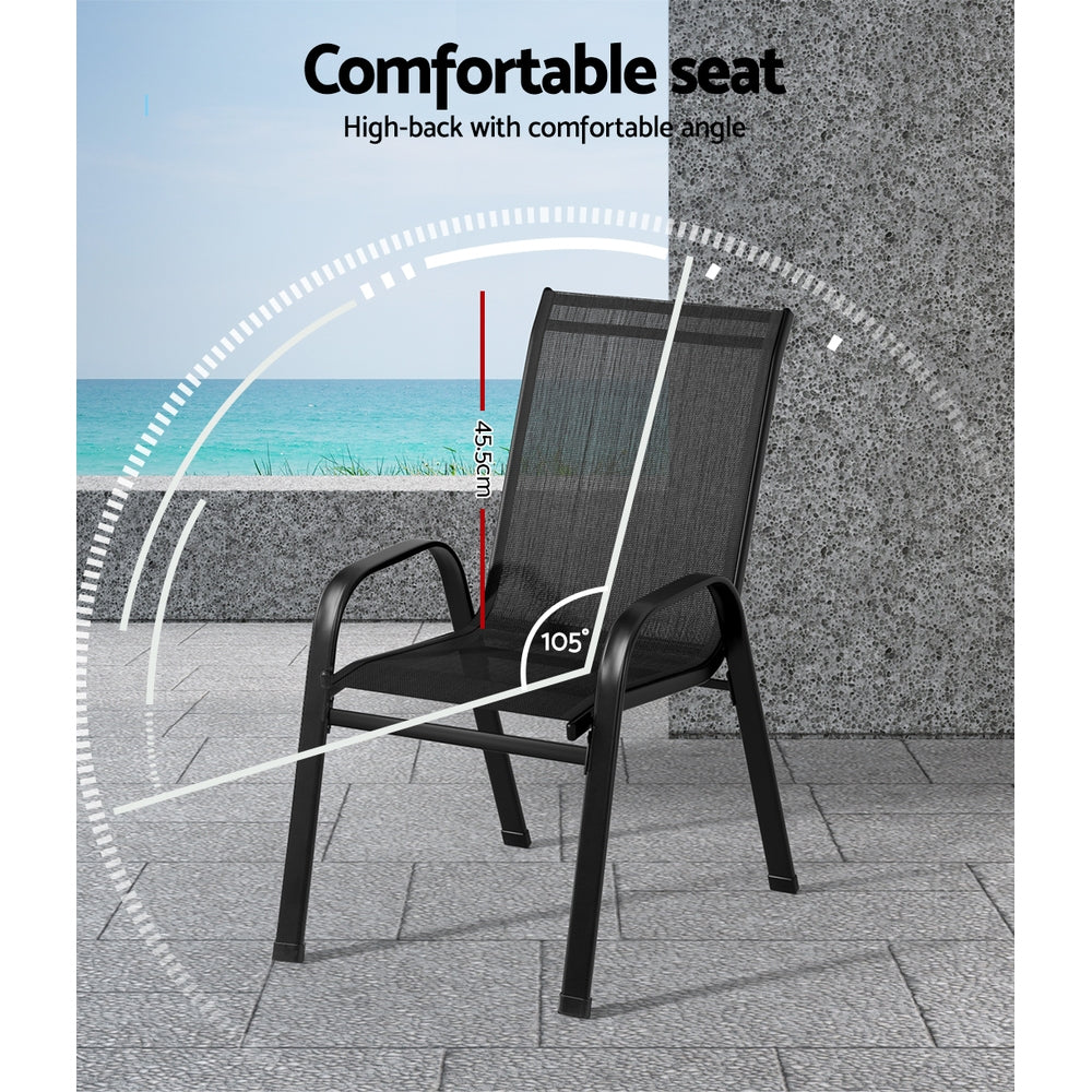 Gardeon 2X Outdoor Stackable Chairs Lounge Chair Bistro Set Patio Furniture-4