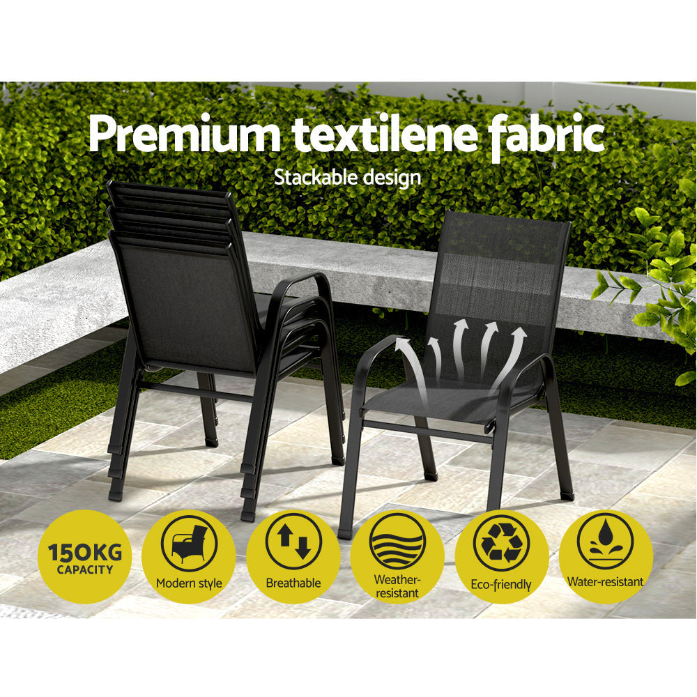 Gardeon 2X Outdoor Stackable Chairs Lounge Chair Bistro Set Patio Furniture-5