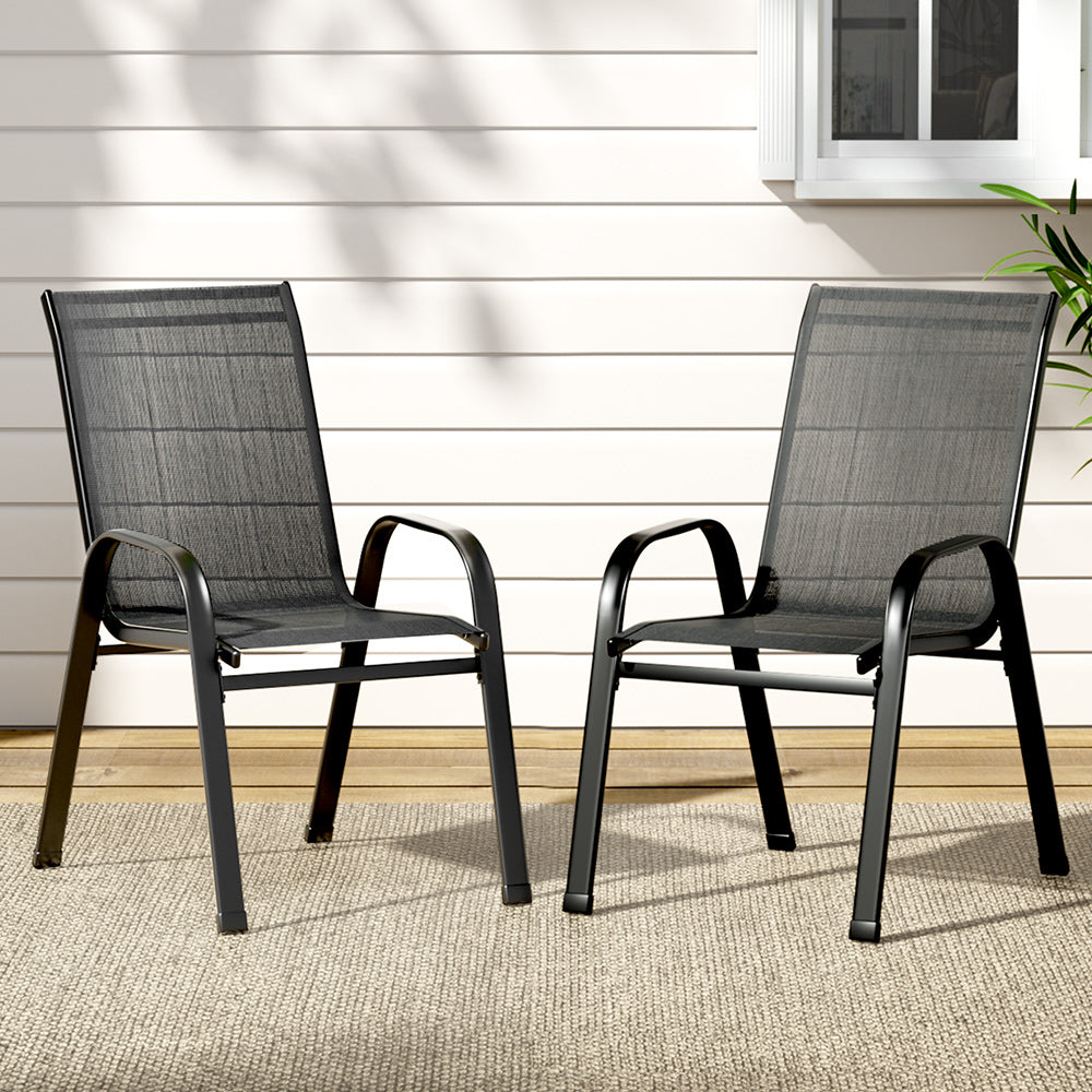 Gardeon 2X Outdoor Stackable Chairs Lounge Chair Bistro Set Patio Furniture-7