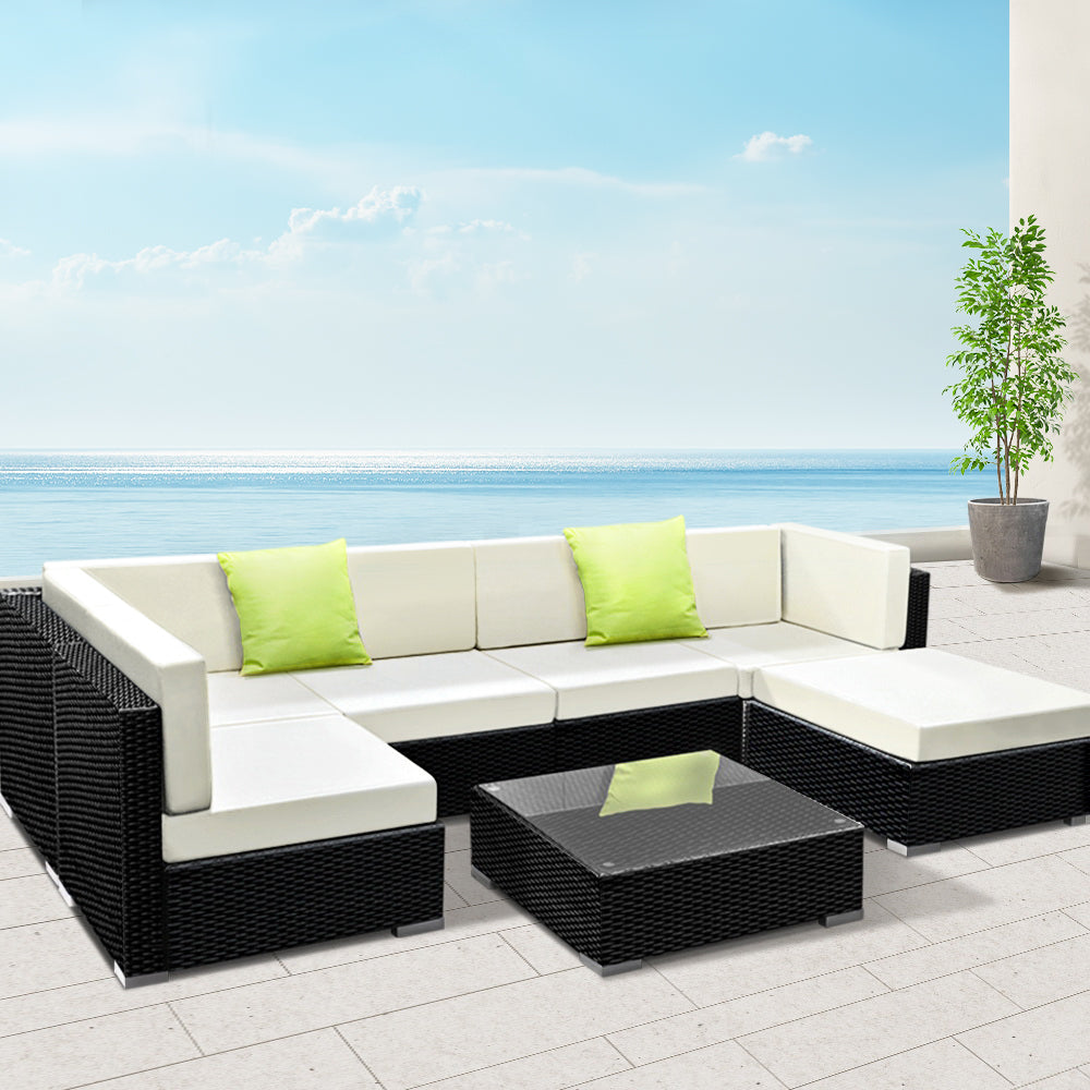 Gardeon 7PC Outdoor Furniture Sofa Set Wicker Garden Patio Pool Lounge-7