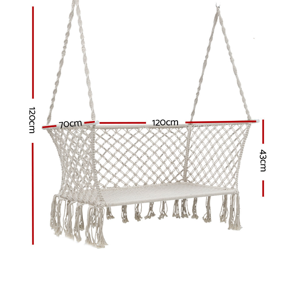 Gardeon Camping Hammock Chair Patio 2 Person Swing Hammocks Double Portable Cream-1