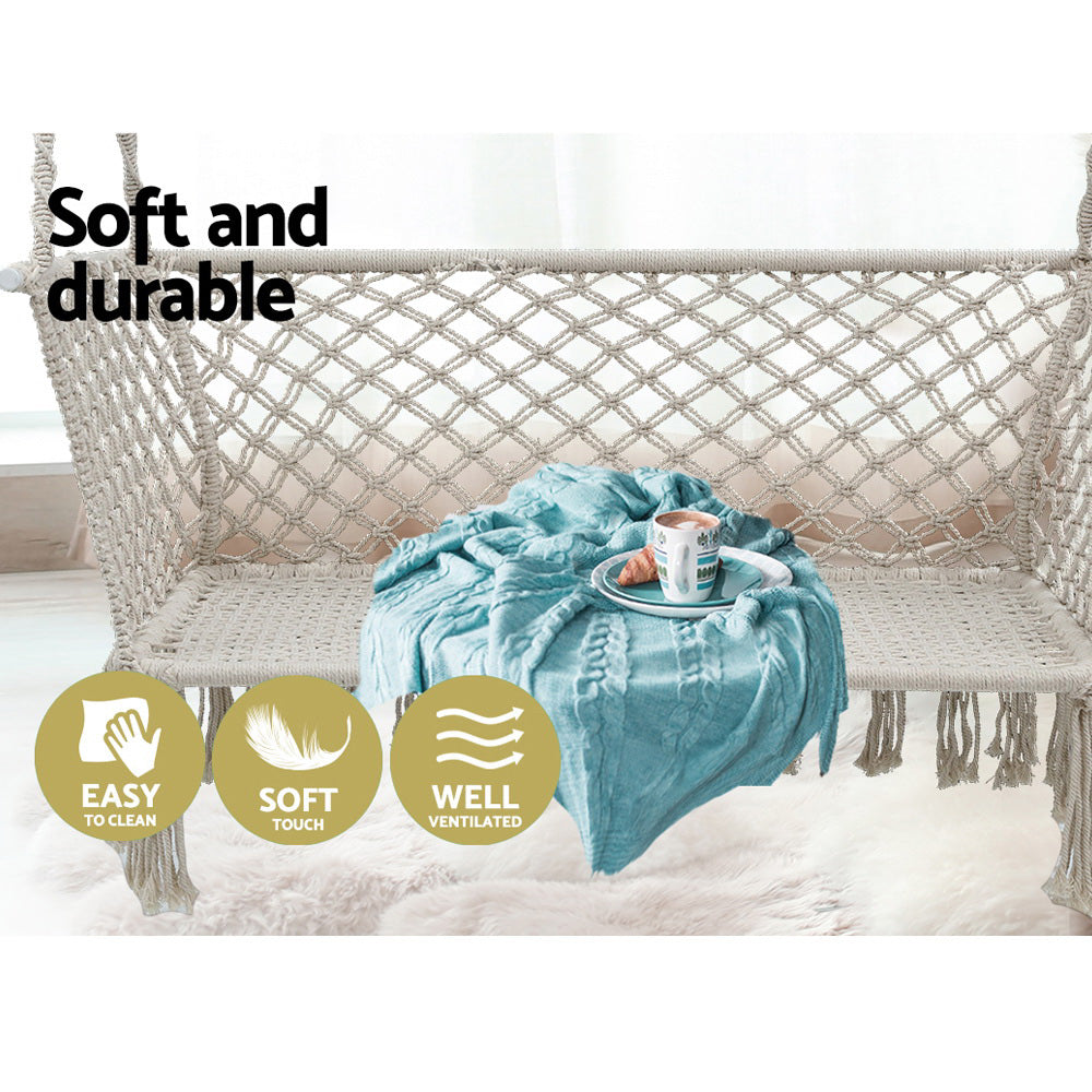 Gardeon Camping Hammock Chair Patio 2 Person Swing Hammocks Double Portable Cream-3