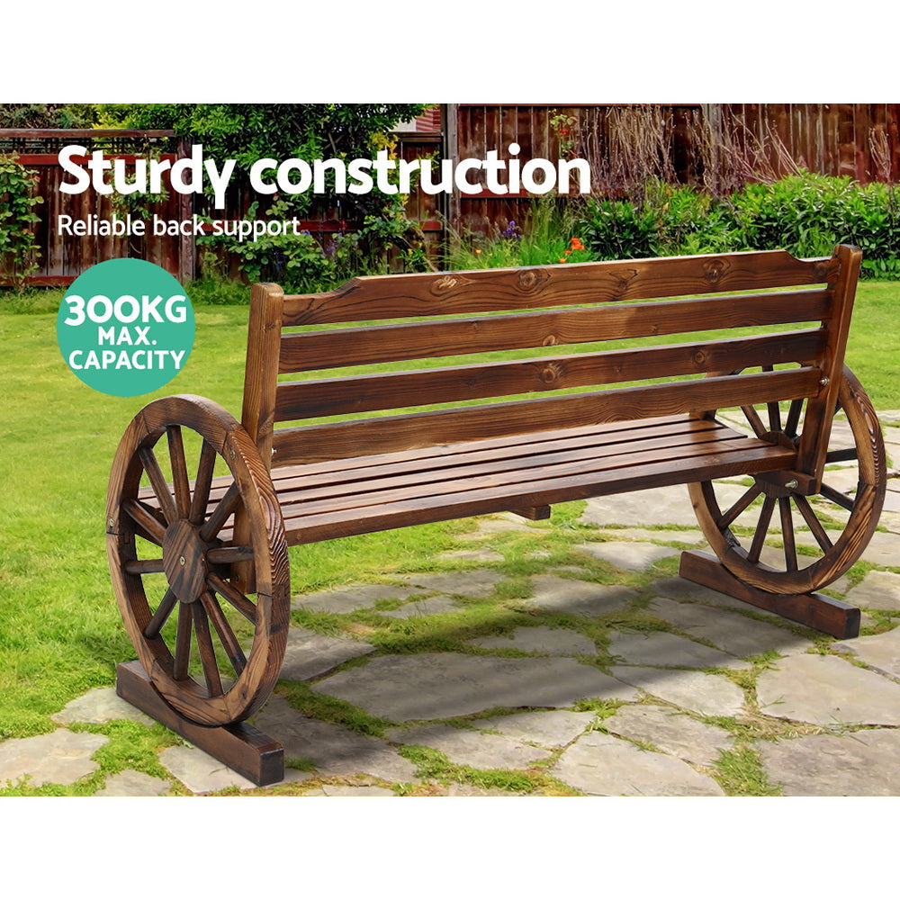 Gardeon Garden Bench Wooden Wagon Chair 3 Seat Outdoor Furniture Backyard Lounge-5