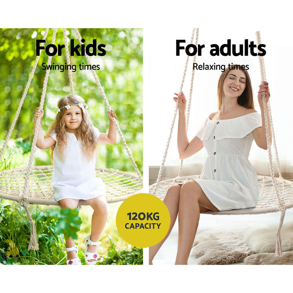 Gardeon Kids Swing Hammock Chair 100cm - Cream-3