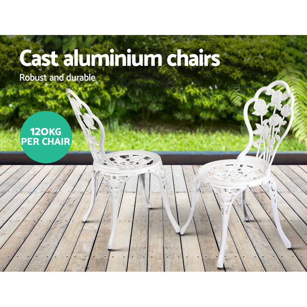 Gardeon Outdoor Furniture Chairs Table 3pc Aluminium Bistro White-9