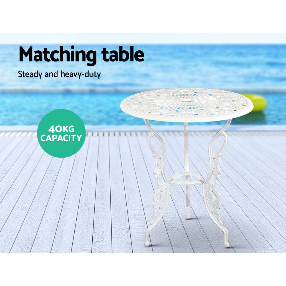 Gardeon Outdoor Furniture Chairs Table 3pc Aluminium Bistro White-10