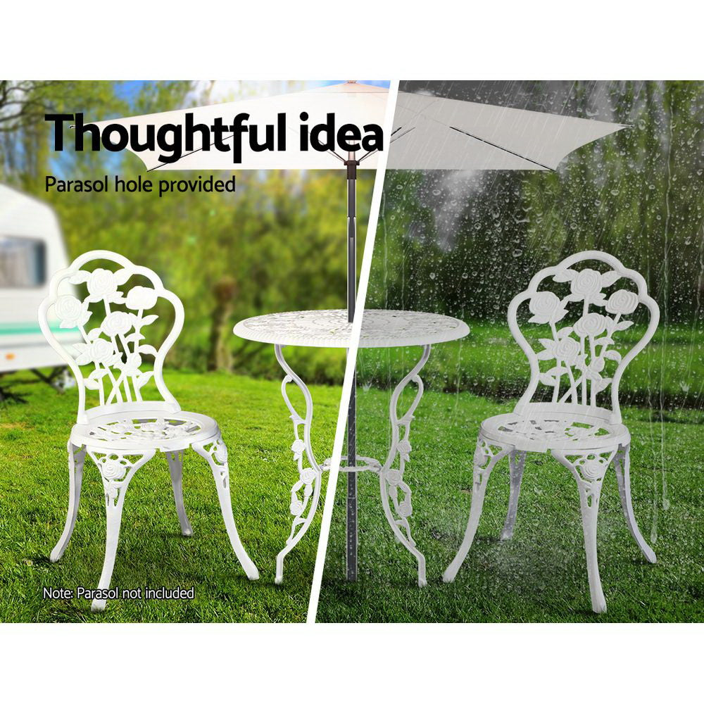 Gardeon Outdoor Furniture Chairs Table 3pc Aluminium Bistro White-11