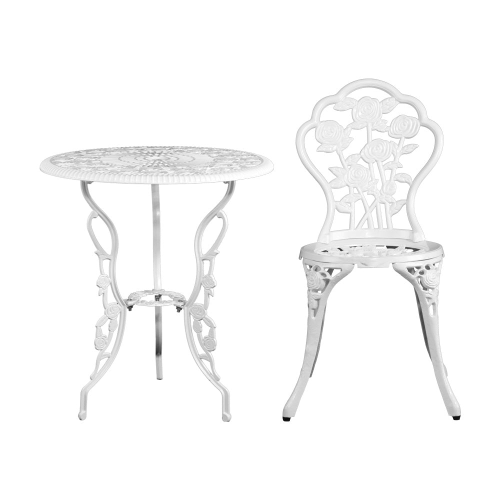 Gardeon Outdoor Furniture Chairs Table 3pc Aluminium Bistro White-2