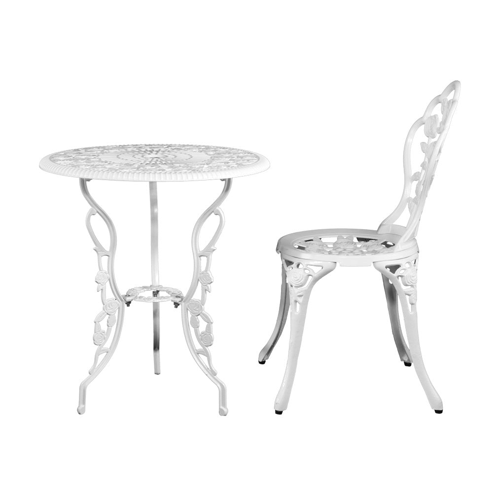 Gardeon Outdoor Furniture Chairs Table 3pc Aluminium Bistro White-3