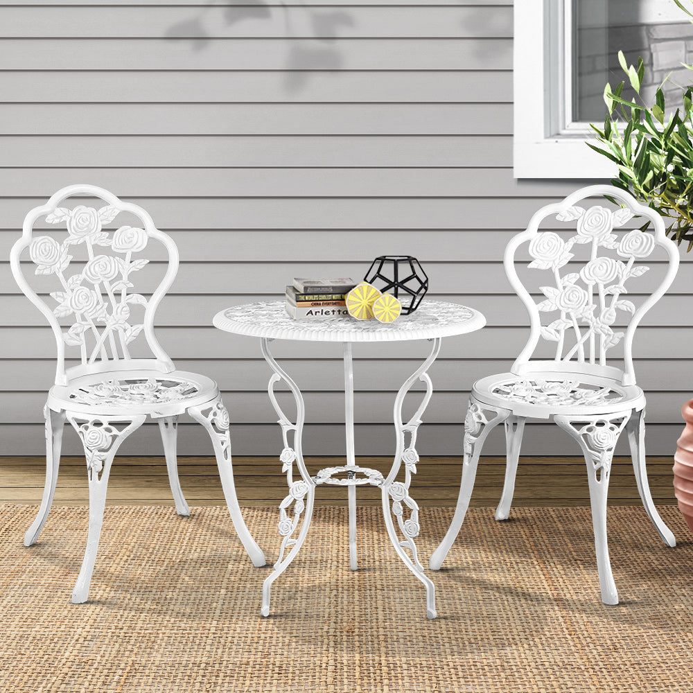 Gardeon Outdoor Furniture Chairs Table 3pc Aluminium Bistro White-7