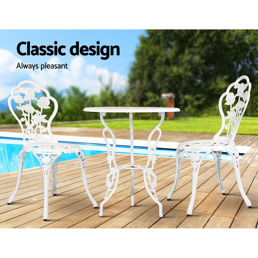 Gardeon Outdoor Furniture Chairs Table 3pc Aluminium Bistro White-8