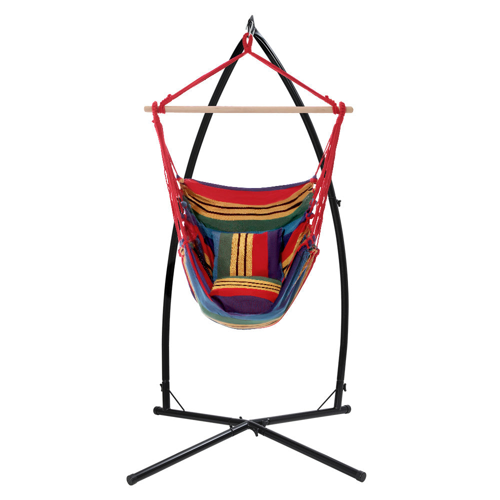 Gardeon Outdoor Hammock Chair with Steel Stand Hanging Hammock Pillow Rainbow-2