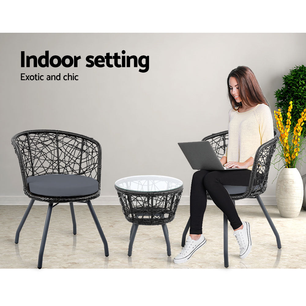 Gardeon Outdoor Patio Chair and Table - Black-10