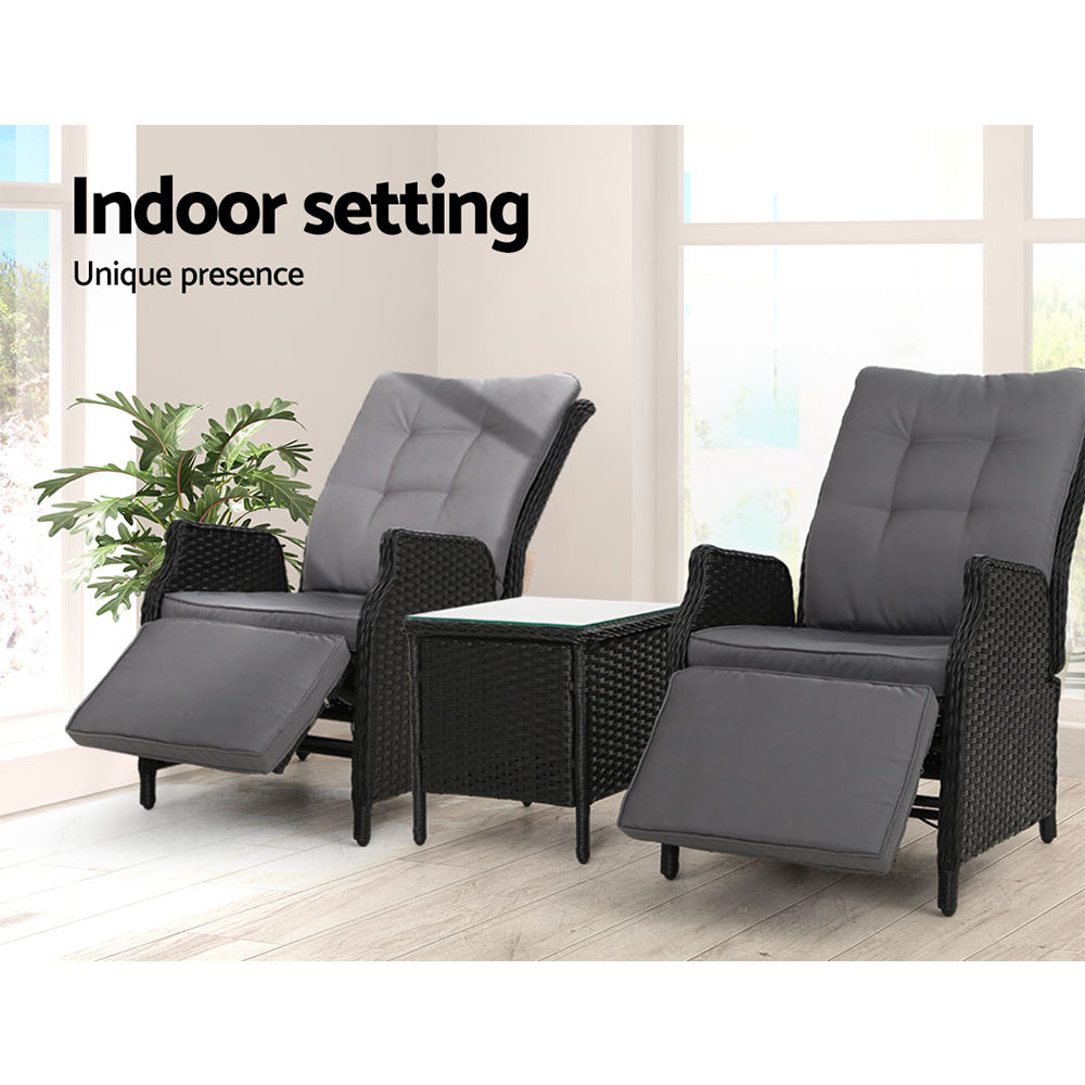 Gardeon Recliner Chairs Sun lounge Setting Outdoor Furniture Patio Wicker Sofa-11