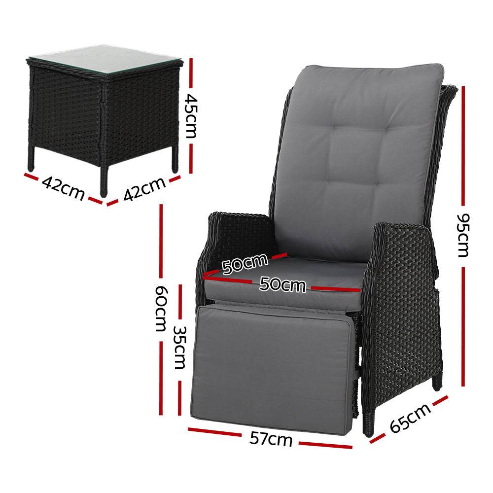Gardeon Recliner Chairs Sun lounge Setting Outdoor Furniture Patio Wicker Sofa-1
