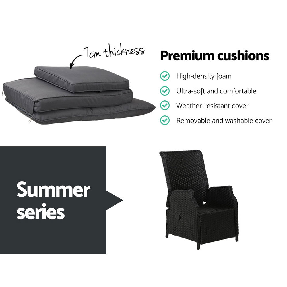 Gardeon Recliner Chairs Sun lounge Setting Outdoor Furniture Patio Wicker Sofa-6