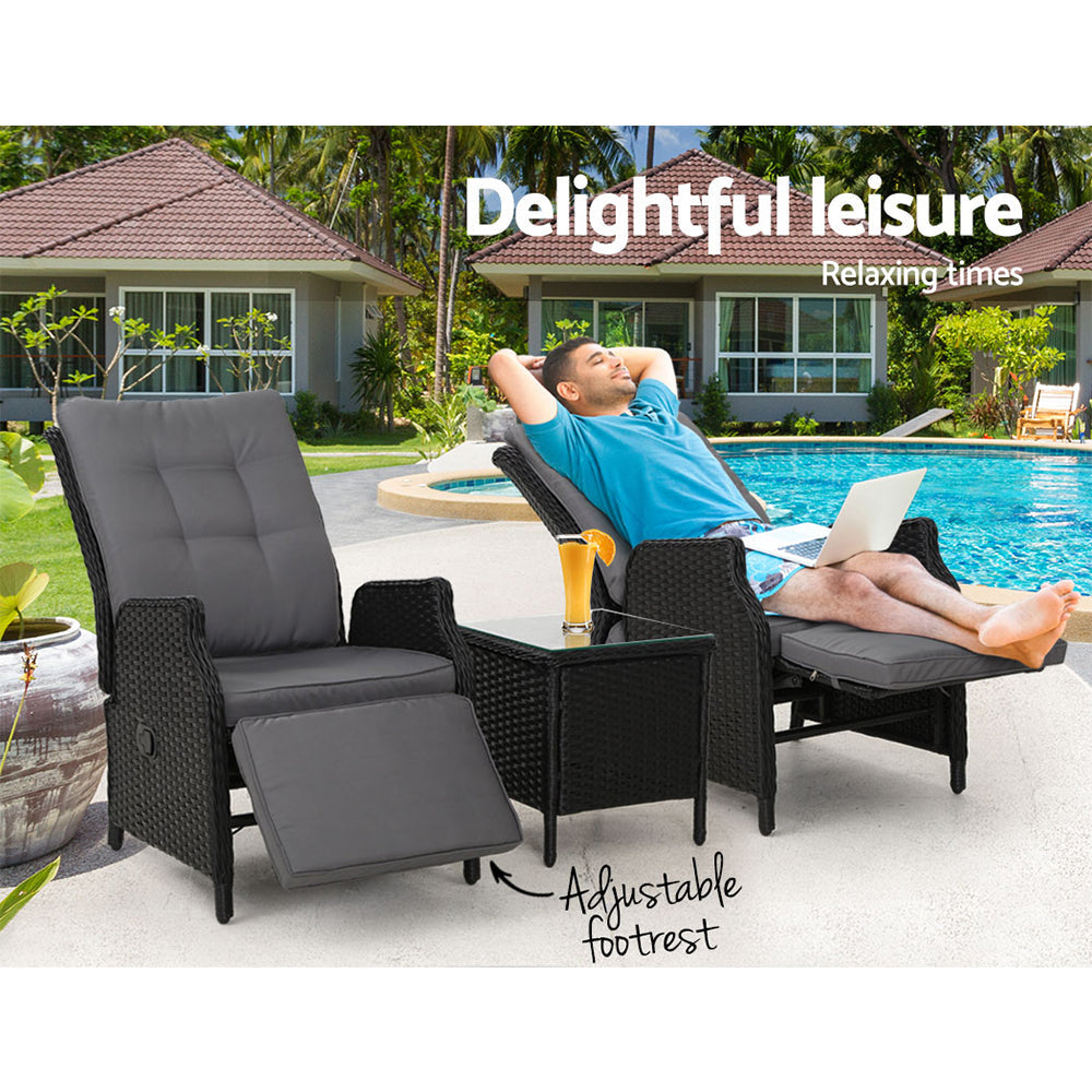 Gardeon Recliner Chairs Sun lounge Setting Outdoor Furniture Patio Wicker Sofa-8