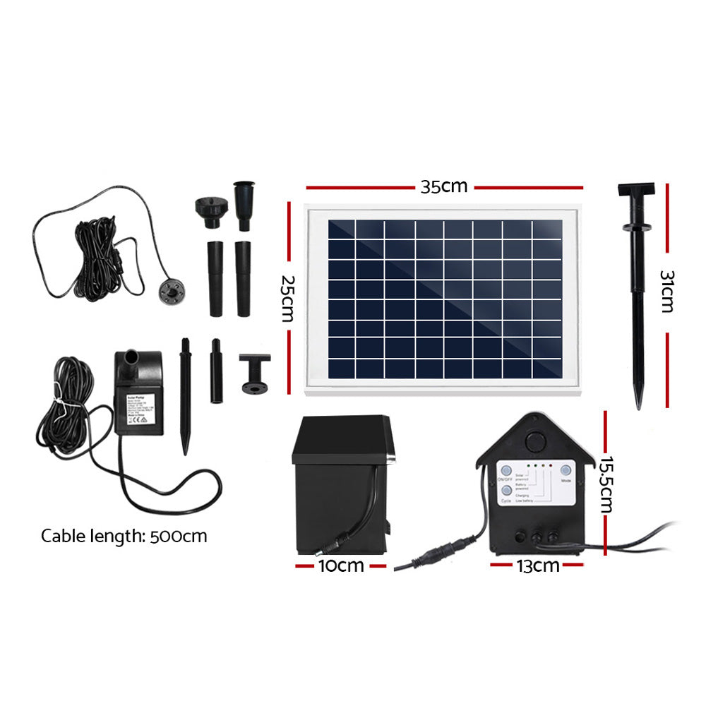 Gardeon Solar Pond Pump Battery Powered Outdoor LED Light Submersible Filter-1
