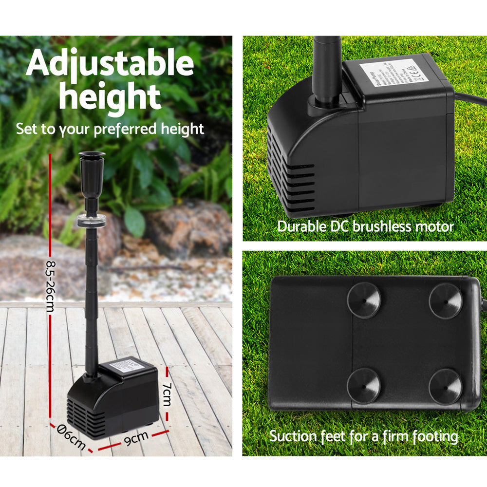 Gardeon Solar Pond Pump Battery Powered Outdoor LED Light Submersible Filter-2