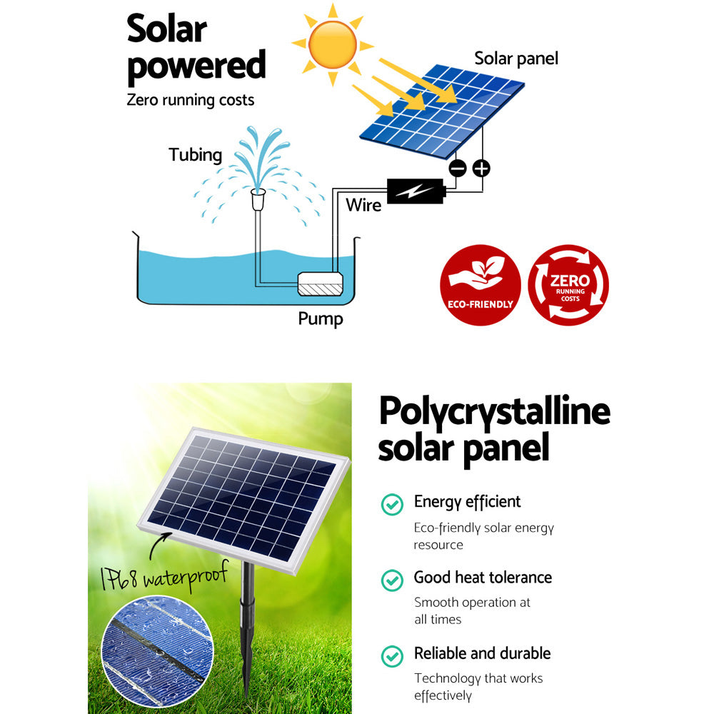 Gardeon Solar Pond Pump Battery Powered Outdoor LED Light Submersible Filter-5