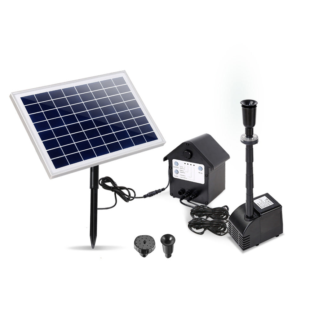 Gardeon Solar Pond Pump Battery Powered Outdoor LED Light Submersible Filter-0