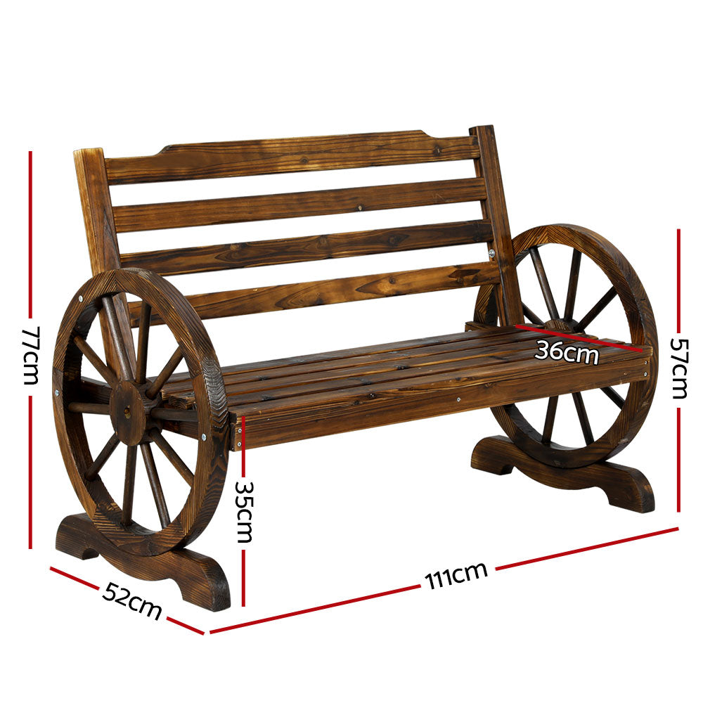 Gardeon Wooden Wagon Wheel Bench - Brown-1