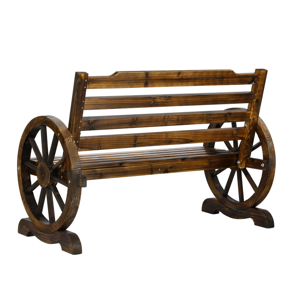 Gardeon Wooden Wagon Wheel Bench - Brown-3