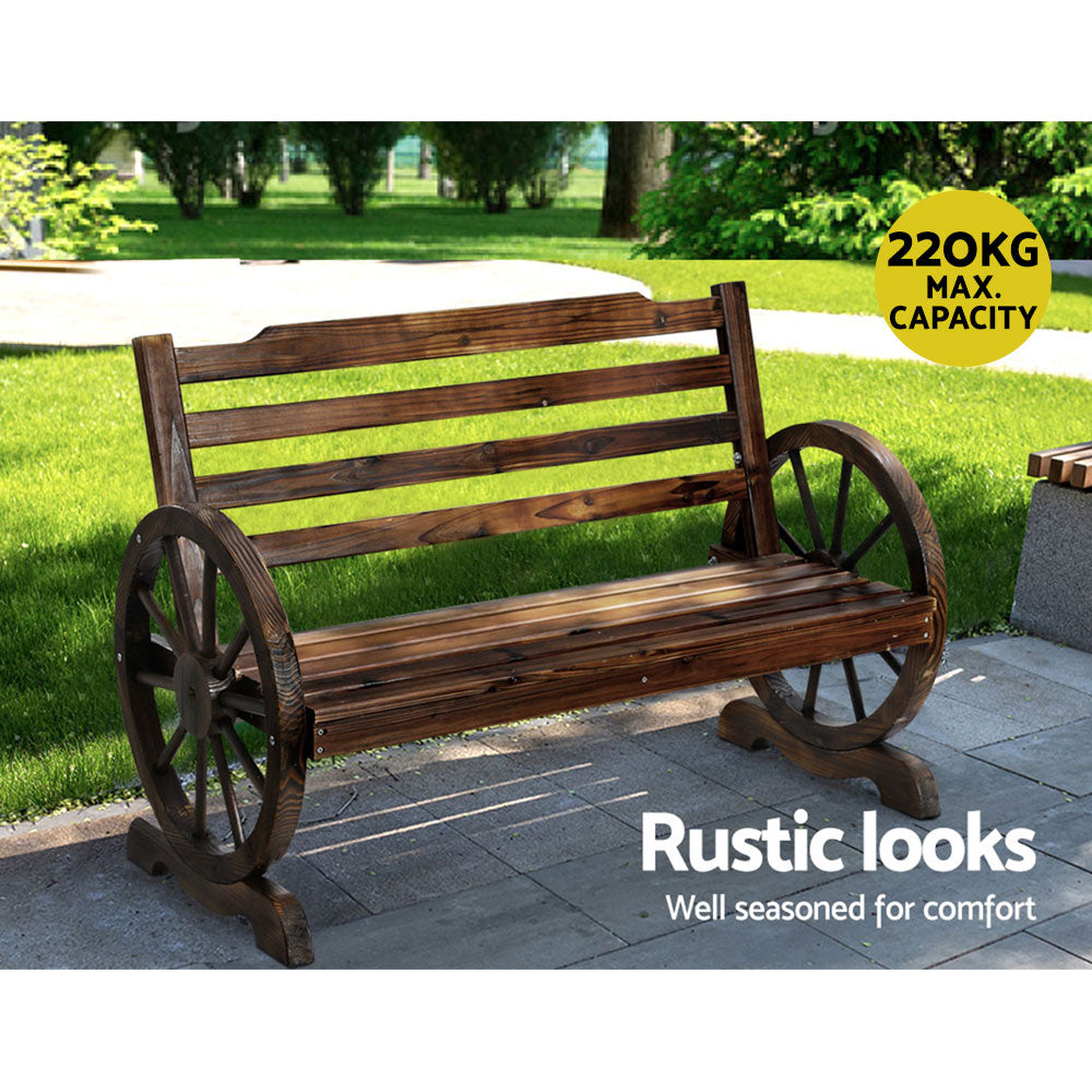 Gardeon Wooden Wagon Wheel Bench - Brown-4