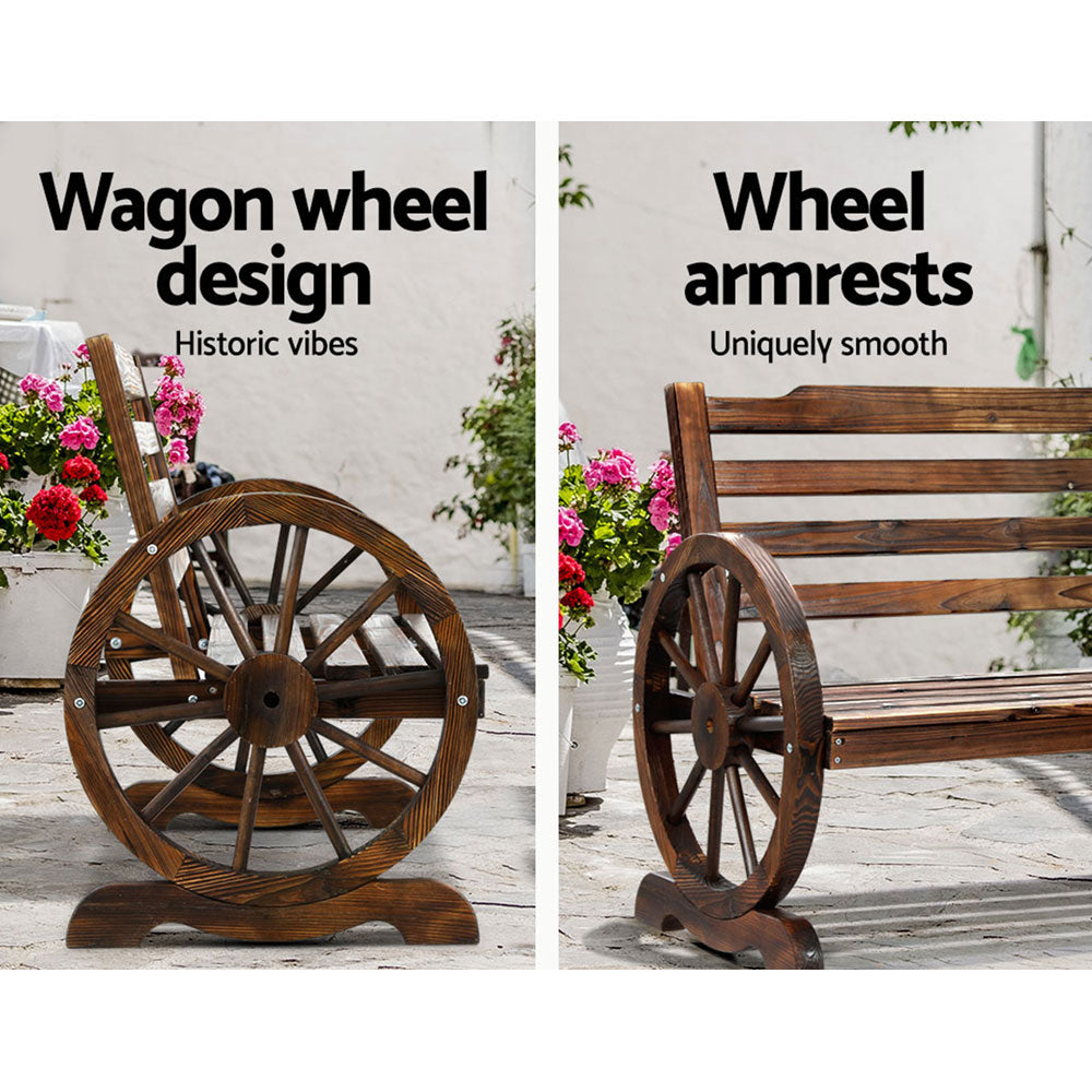 Gardeon Wooden Wagon Wheel Bench - Brown-5
