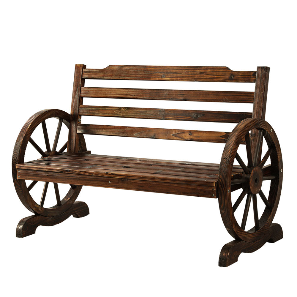 Gardeon Wooden Wagon Wheel Bench - Brown-0