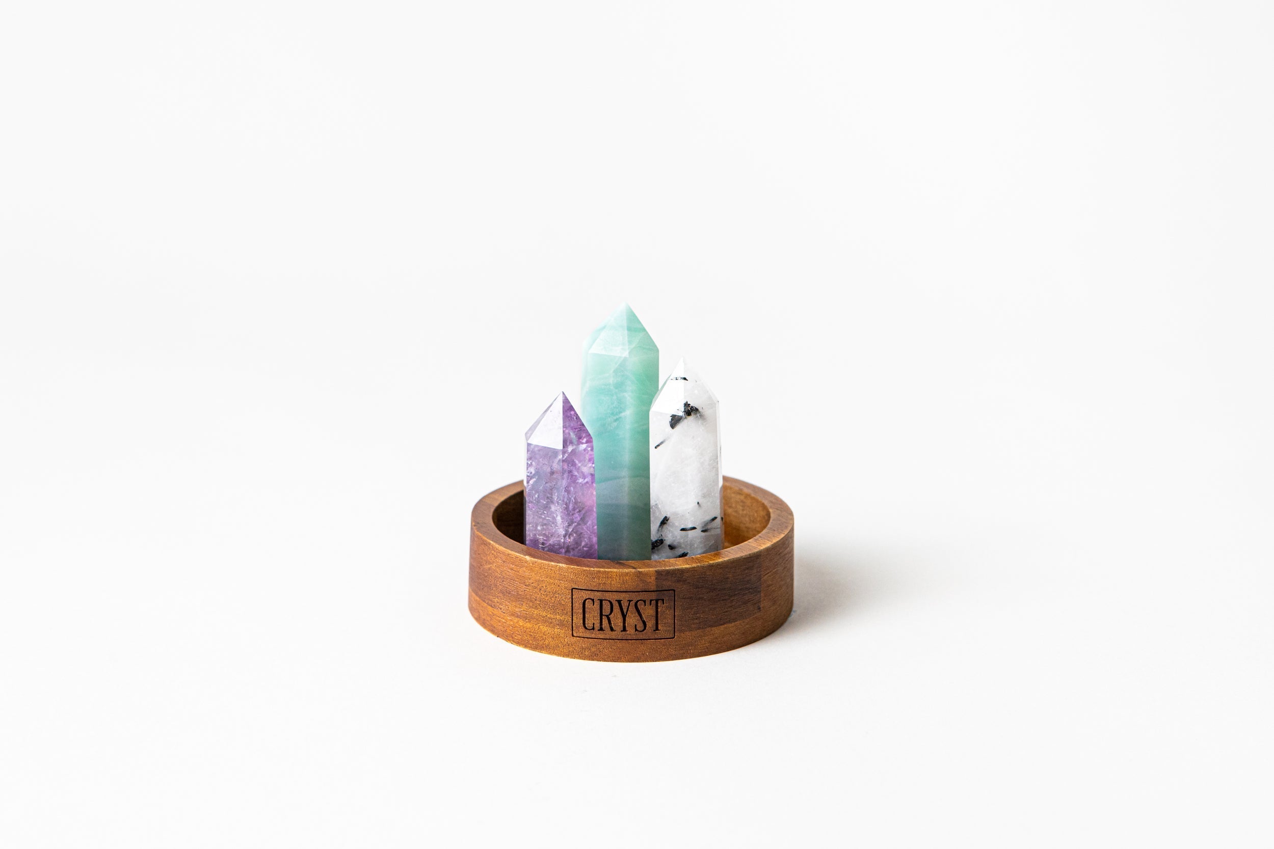 Gemini Crystal Trio - Caribbean Calcite, Tourmaline Quartz + Amethyst-2