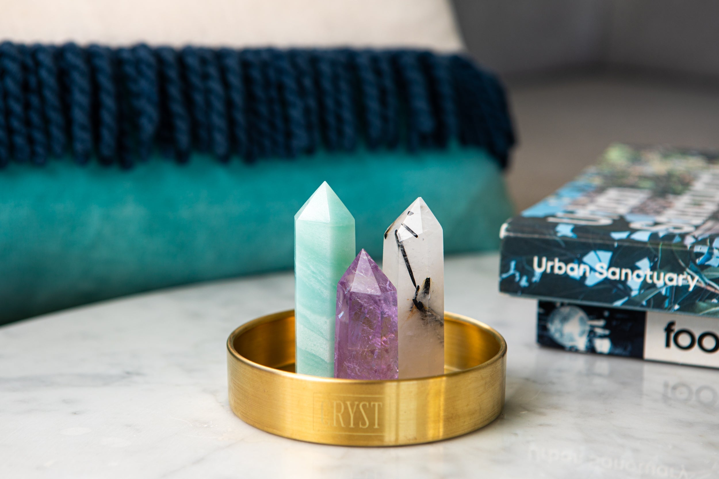 Gemini Crystal Trio - Caribbean Calcite, Tourmaline Quartz + Amethyst-3