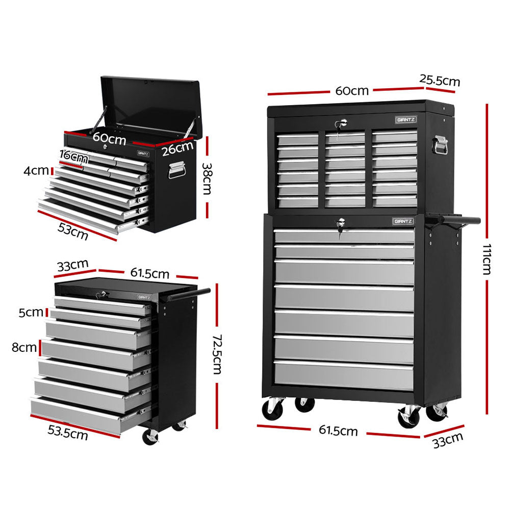Giantz 17 Drawers Tool Box Trolley Chest Cabinet Cart Garage Mechanic Toolbox Black and Grey-1