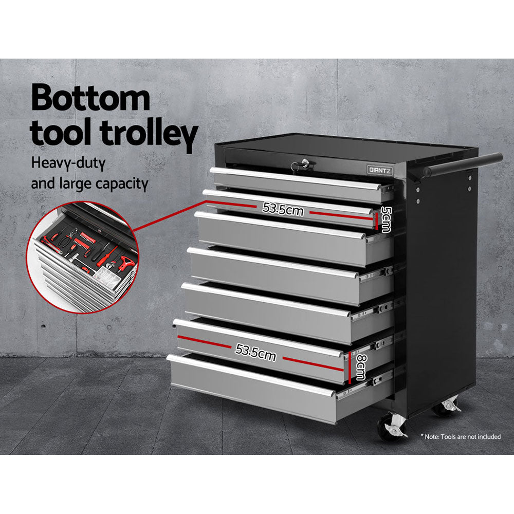 Giantz 17 Drawers Tool Box Trolley Chest Cabinet Cart Garage Mechanic Toolbox Black and Grey-4