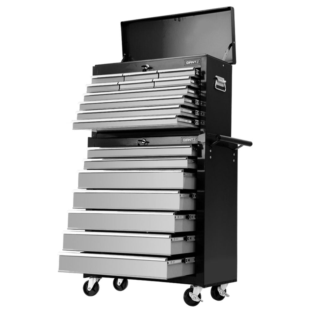 Giantz 17 Drawers Tool Box Trolley Chest Cabinet Cart Garage Mechanic Toolbox Black and Grey-0