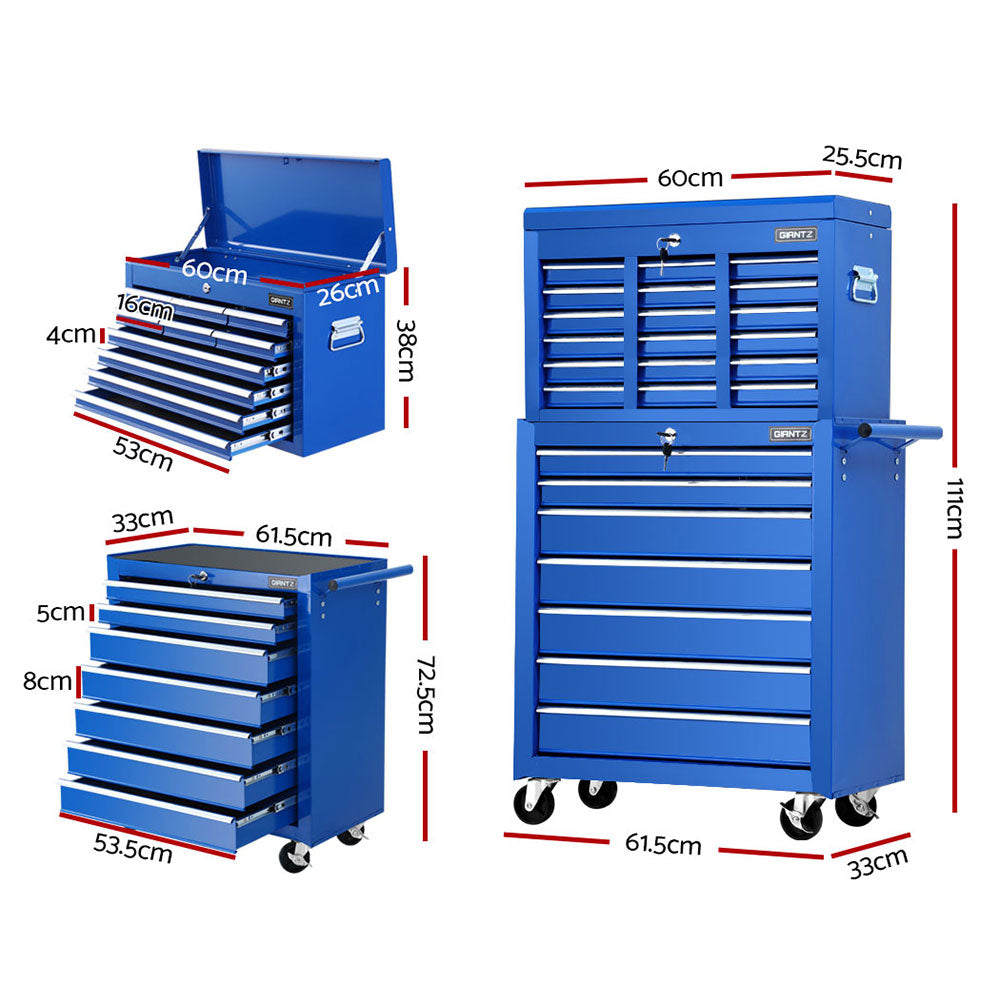 Giantz 17 Drawers Tool Box Trolley Chest Cabinet Cart Garage Mechanic Toolbox Blue-1