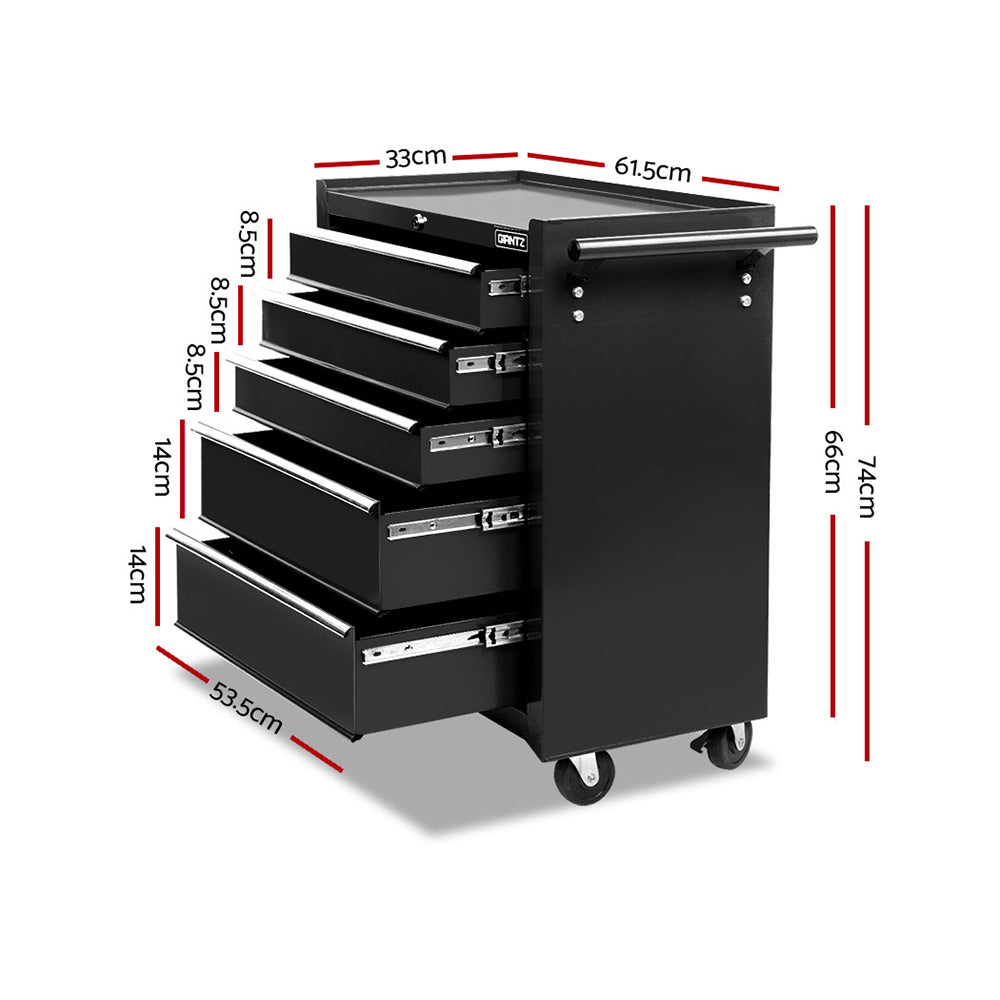 Giantz 5 Drawer Mechanic Tool Box Cabinet Storage Trolley - Black-1