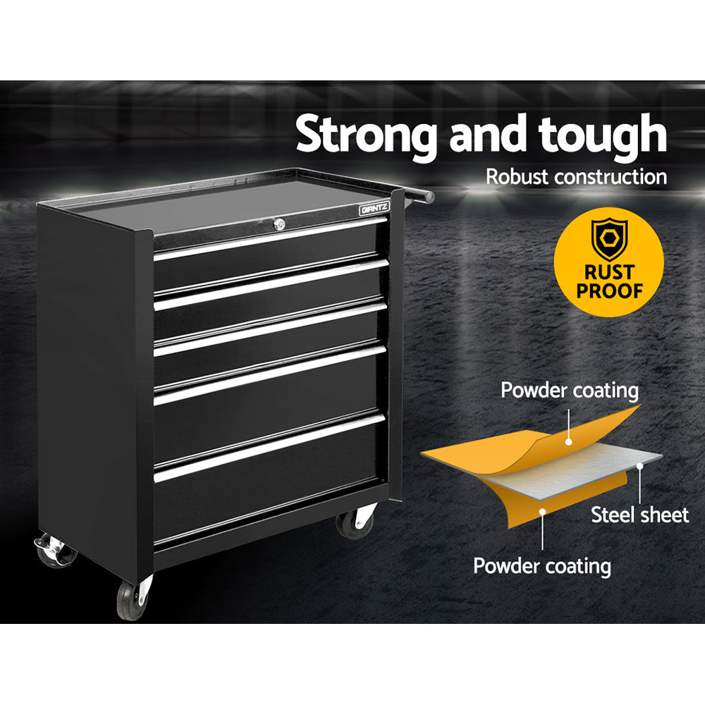 Giantz 5 Drawer Mechanic Tool Box Cabinet Storage Trolley - Black-2