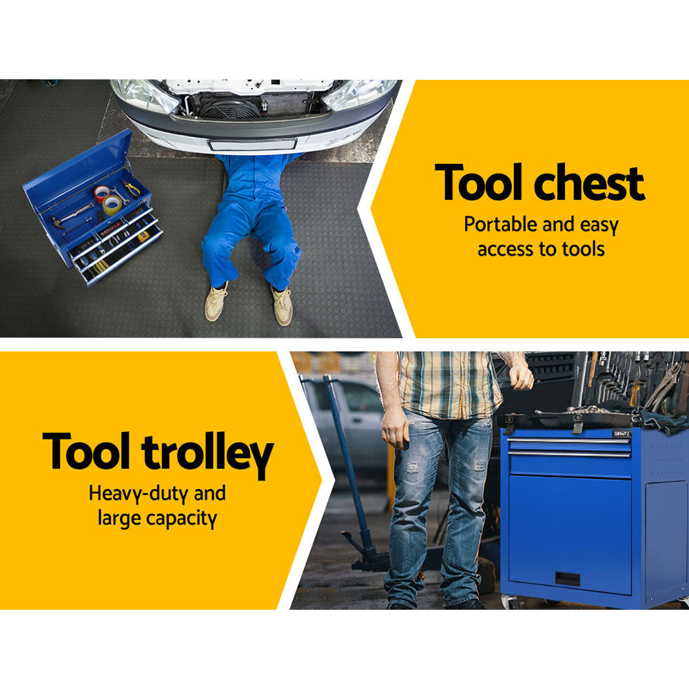 Giantz 7 Drawer Tool Box Cabinet Chest Storage Garage Toolbox Organiser Set Blue-4