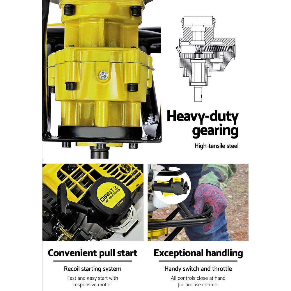 Giantz 92CC Post Hole Digger Petrol Auger Drill Borer Fence Earth Power 300mm-3