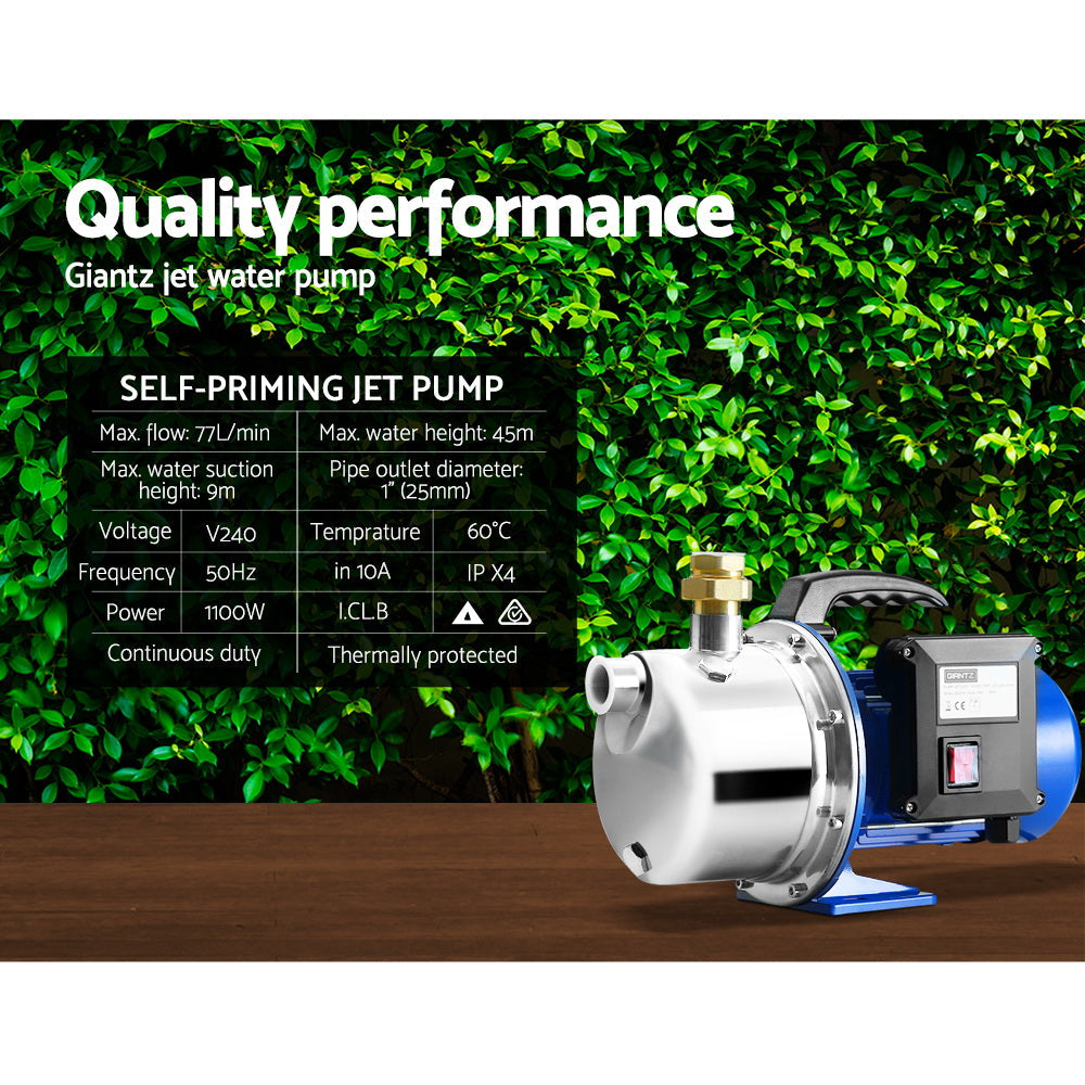 Giantz Water Pump High Pressure 1100W Stage Jet Rain Tank Pond Garden Irrigation-6