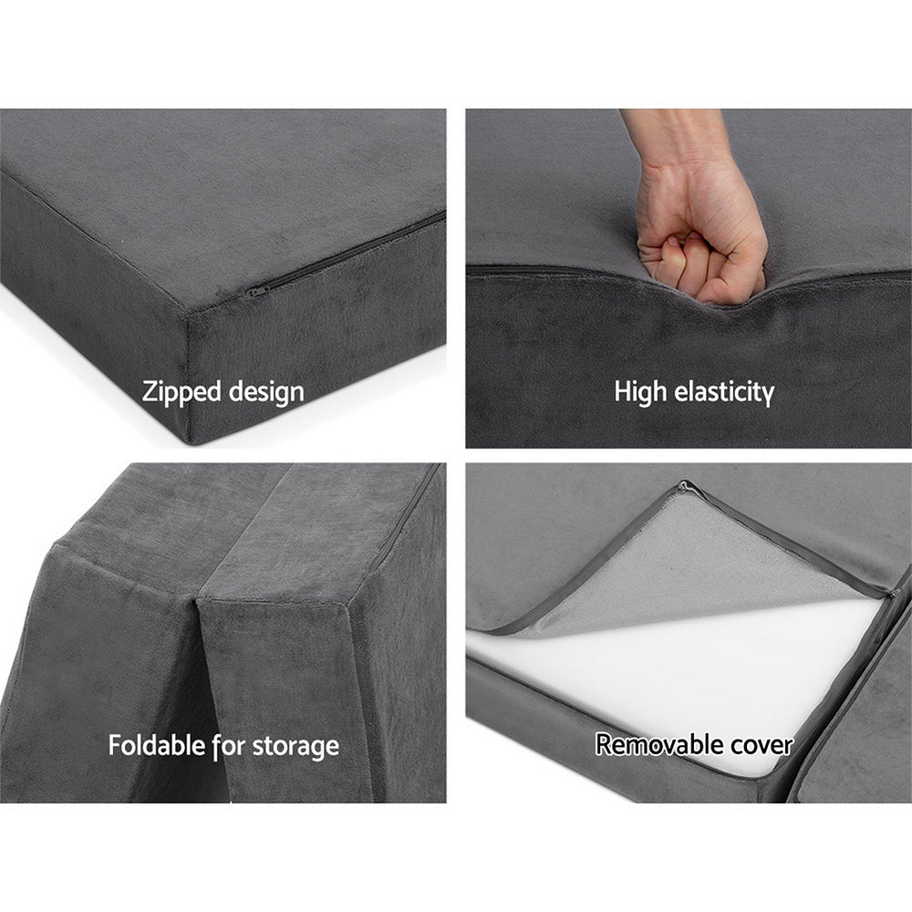 Giselle Bedding Double Size Folding Foam Mattress Portable Bed Mat Velvet Dark Grey-5