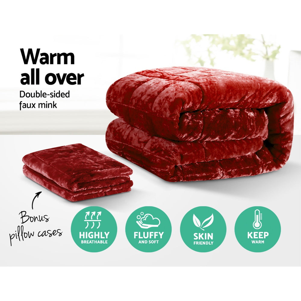 Giselle Bedding Faux Mink Quilt King Size Burgundy-2